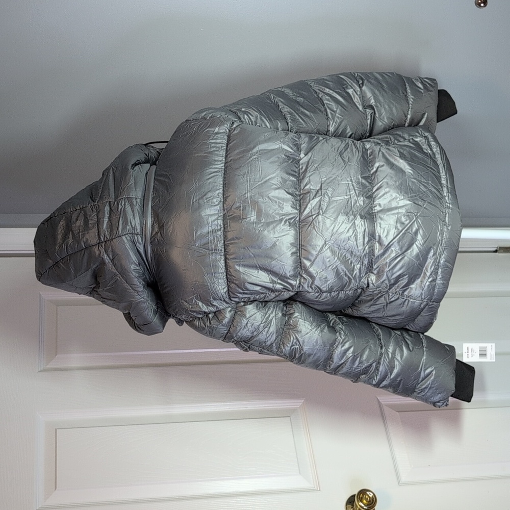 Steve Madden Silver Quilted Puffer Jacket Parka Faux Fur Lined NWT - Picture 3 of 15
